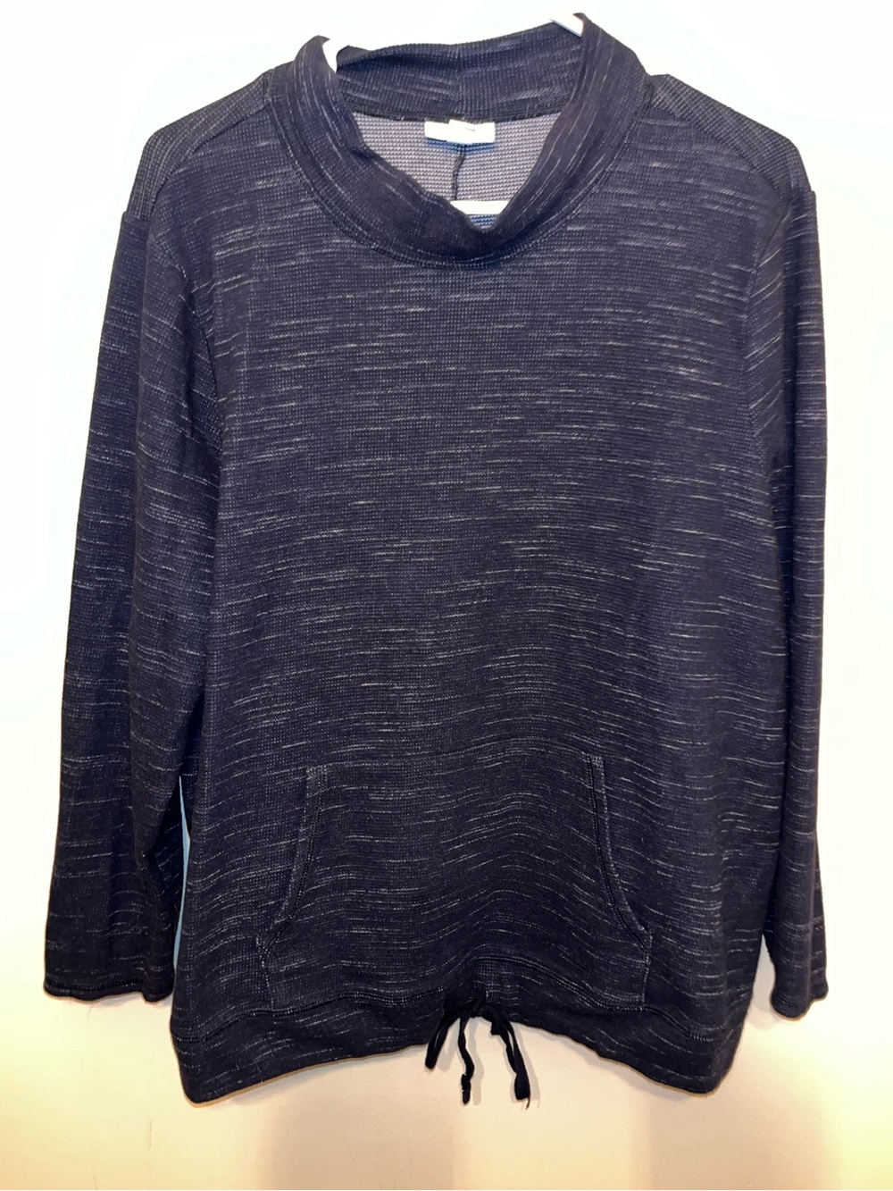 J. JILL Sweatshirt Size 2X Thermal Waffle Mock Neck Jumper Pullover Cinched Blue